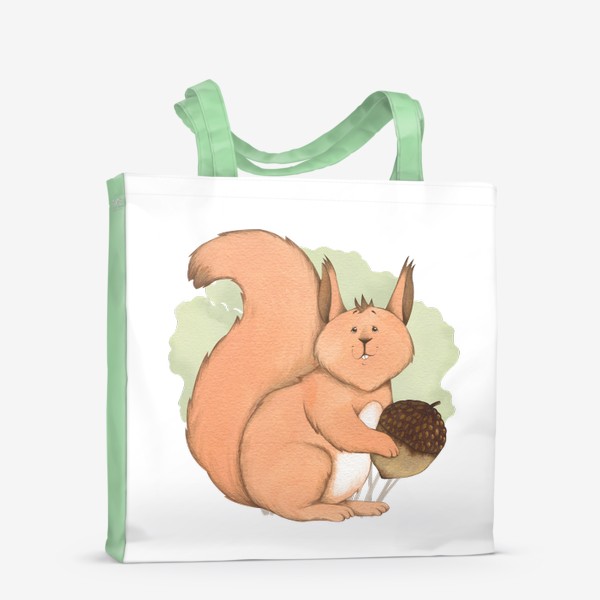 Сумка-шоппер «Бельчонок с желудем (детская серия с лесными животными), постер в детскую»