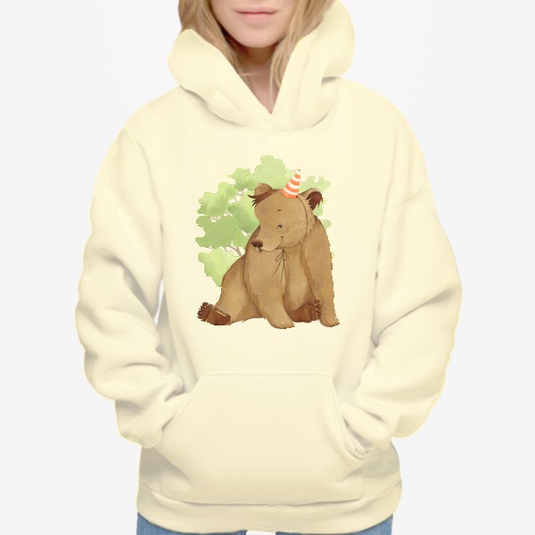 Худи «Медвежонок в колпаке (детская серия с лесными животными), постер в детскую»
