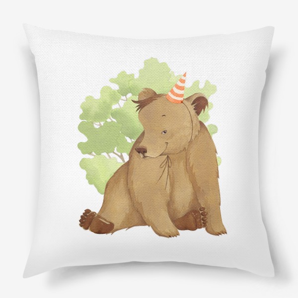 Подушка «Медвежонок в колпаке (детская серия с лесными животными), постер в детскую»