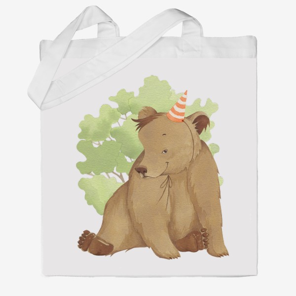 Сумка хб «Медвежонок в колпаке (детская серия с лесными животными), постер в детскую»