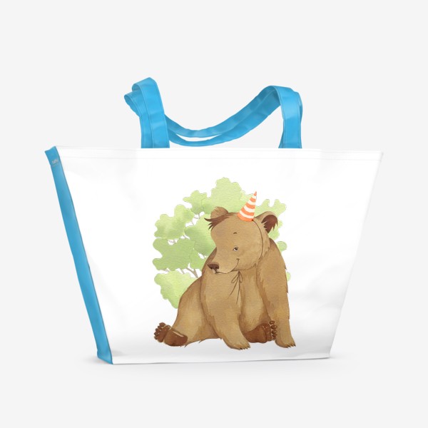 Пляжная сумка «Медвежонок в колпаке (детская серия с лесными животными), постер в детскую»