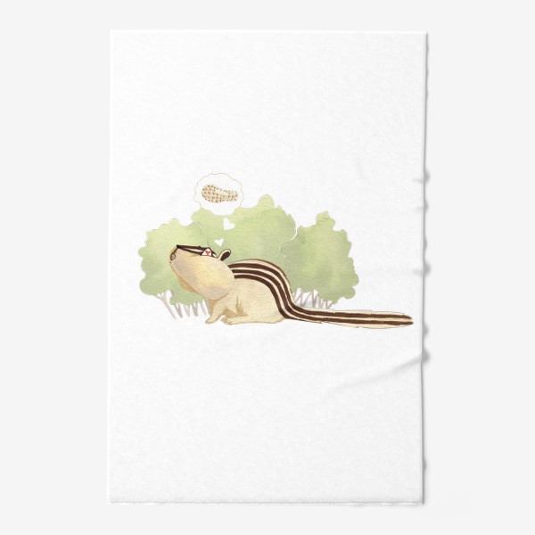 Полотенце &laquo;Бурундук, мечтающий об орешке (детская серия с лесными животными), постер в детскую&raquo;