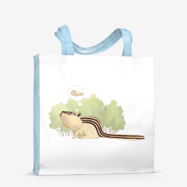 Сумка-шоппер &laquo;Бурундук, мечтающий об орешке (детская серия с лесными животными), постер в детскую&raquo;