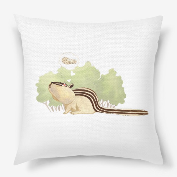 Подушка «Бурундук, мечтающий об орешке (детская серия с лесными животными), постер в детскую»
