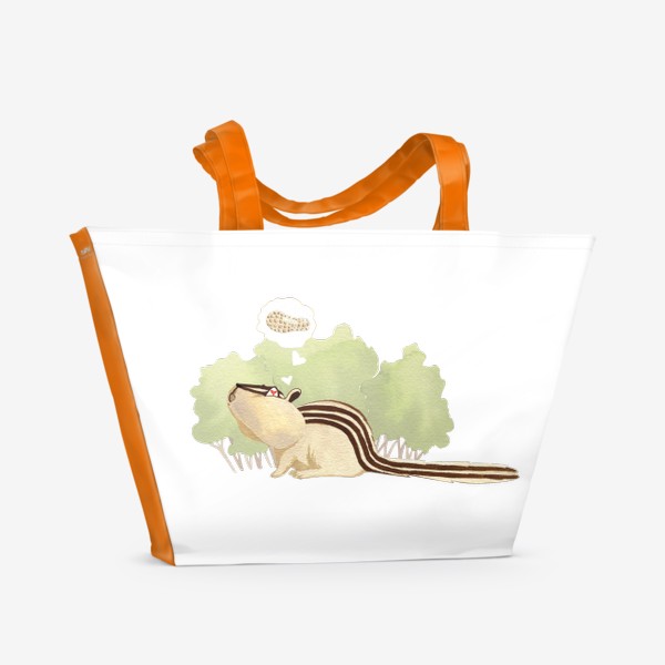 Пляжная сумка &laquo;Бурундук, мечтающий об орешке (детская серия с лесными животными), постер в детскую&raquo;