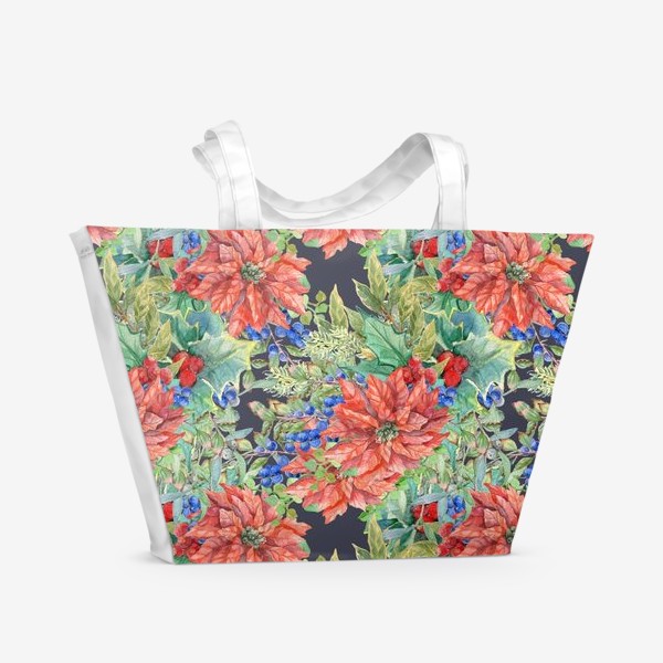 Пляжная сумка «Зимние растения и цветы. Бесшовный узор»