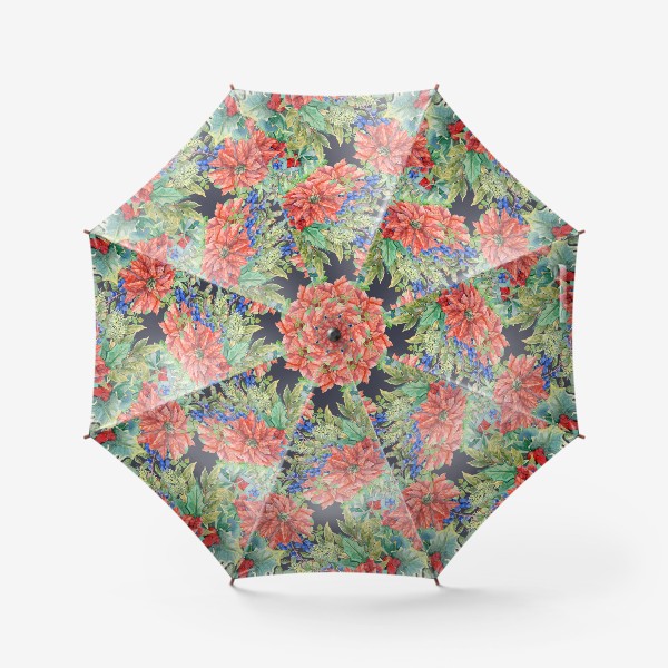Зонт &laquo;Зимние растения и цветы. Бесшовный узор&raquo;