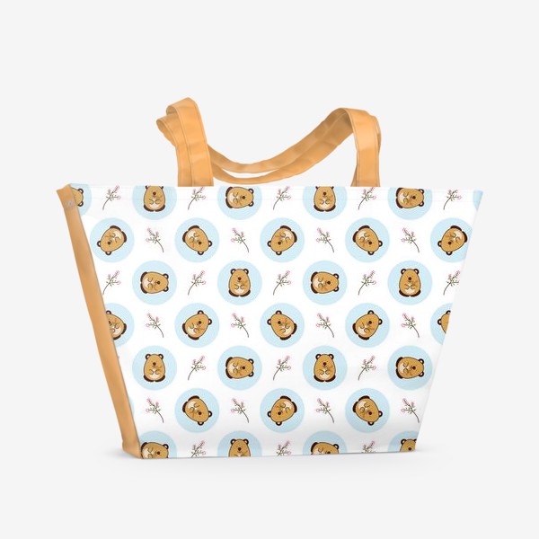 Пляжная сумка «Паттерн милый мишка с веточкой малины»