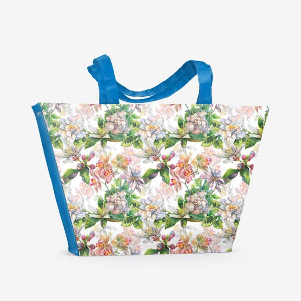 Пляжная сумка «Тропические цветы. Акварельный паттерн»