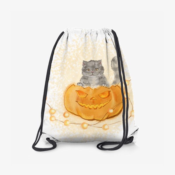 Рюкзак «Рисунок кот в тыкве. Хеллуин.»