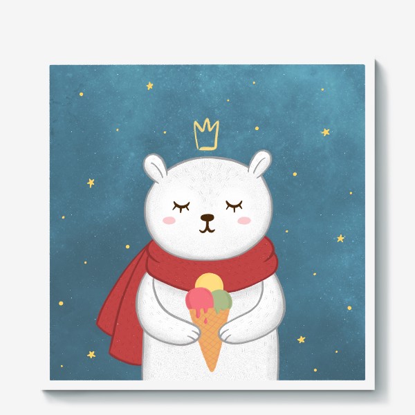 Холст «Белая медведица с мороженым на фоне космоса»