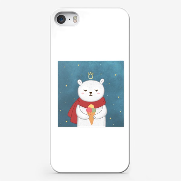 Чехол iPhone «Белая медведица с мороженым на фоне космоса»