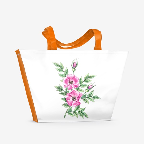 Пляжная сумка «Ветка шиповника с цветами »