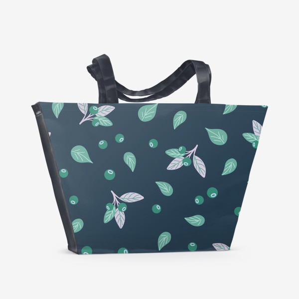 Пляжная сумка «Абстрактный паттерн с ягодами на темном фоне»