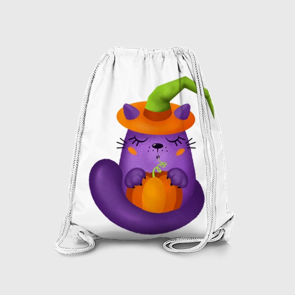Рюкзак «Кот в колодочкой шляпе с тыквой на Хеллоуин »