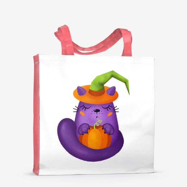 Сумка-шоппер «Кот в колодочкой шляпе с тыквой на Хеллоуин »