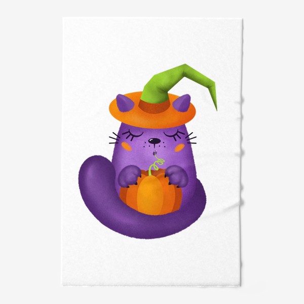 Полотенце «Кот в колодочкой шляпе с тыквой на Хеллоуин »