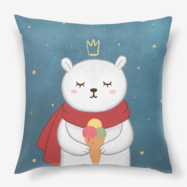 Подушка «Белая медведица с мороженым на фоне космоса»