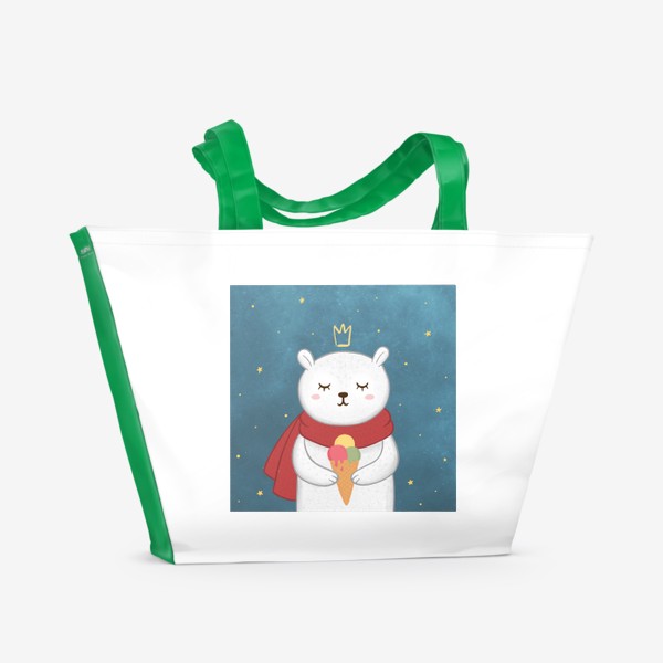 Пляжная сумка «Белая медведица с мороженым на фоне космоса»