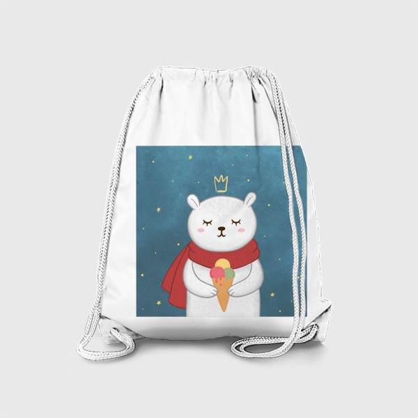 Рюкзак «Белая медведица с мороженым на фоне космоса»