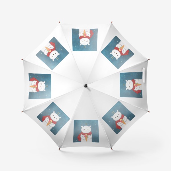 Зонт «Белая медведица с мороженым на фоне космоса»