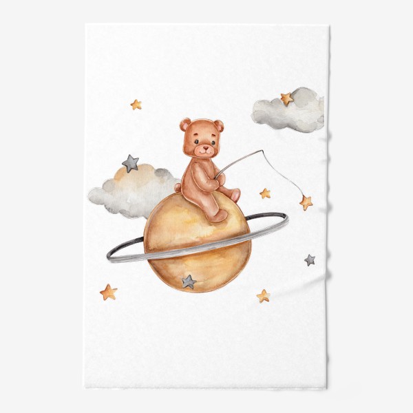 Полотенце «Мишка на Сатурне со звездами и облаками»