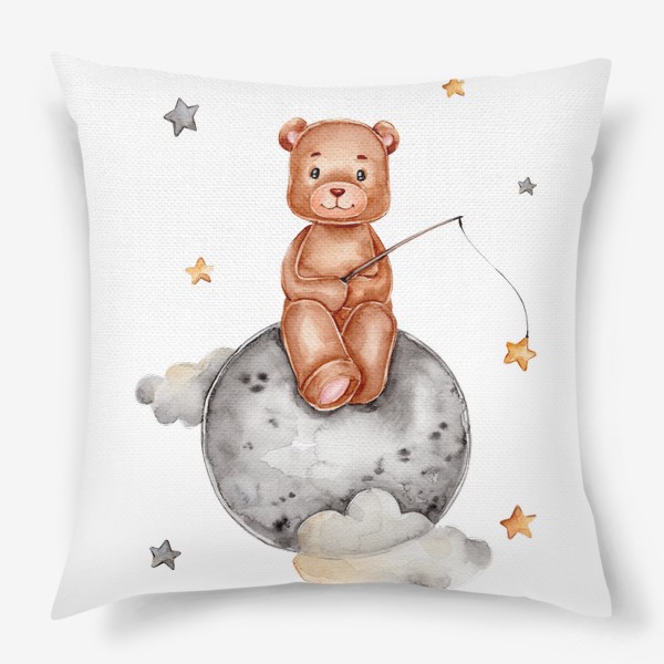 Подушка «Мишка сидит на планете и ловит звезды»