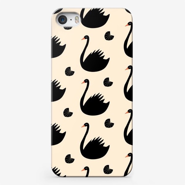 Чехол iPhone «Черный лебедь и лилии паттерн»