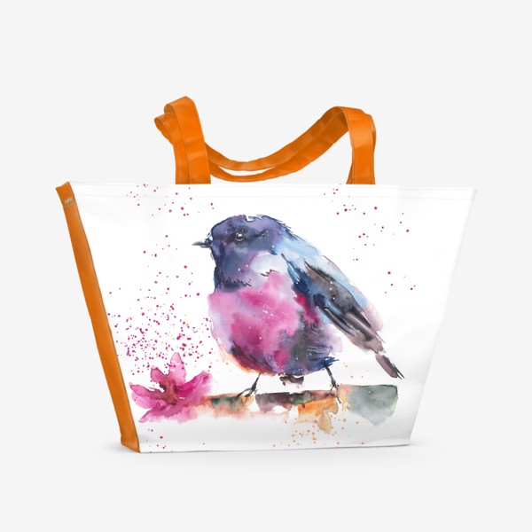 Пляжная сумка «Акварельный скетч Птичка с цветком »