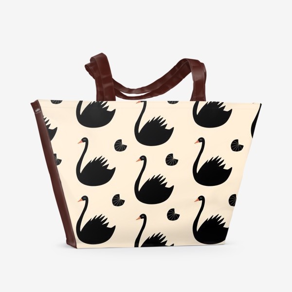 Пляжная сумка «Черный лебедь и лилии паттерн»