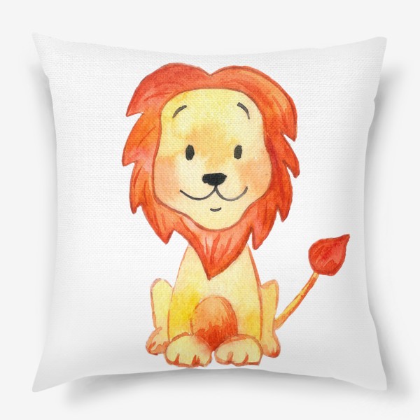 Подушка «Улыбающийся лев. Акварельный рисунок»