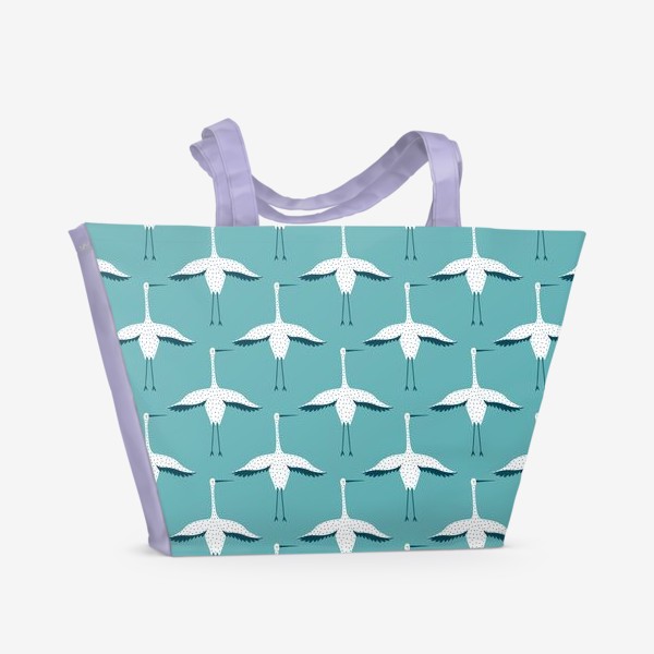 Пляжная сумка «Милые птички аисты на бирюзовом»