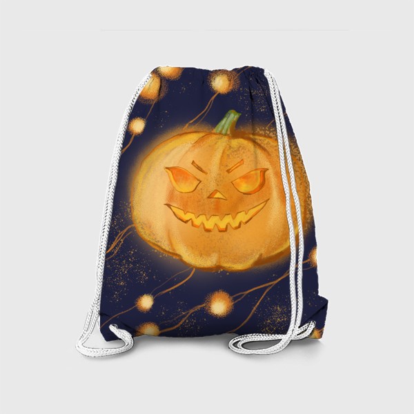 Рюкзак «Тыква на синем фоне с фонариками. Хеллоуин.»