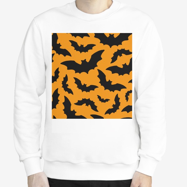 Свитшот «паттерн из летучих мышей, черные силуэты на оранжевом для хэллоуина»