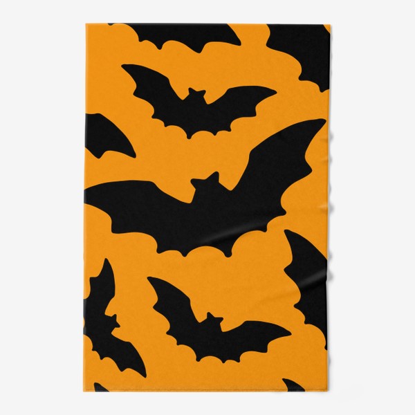 Полотенце «паттерн из летучих мышей, черные силуэты на оранжевом для хэллоуина»