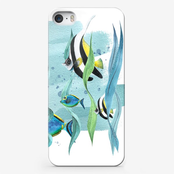 Чехол iPhone «Тропические рыбки. Акварель.»