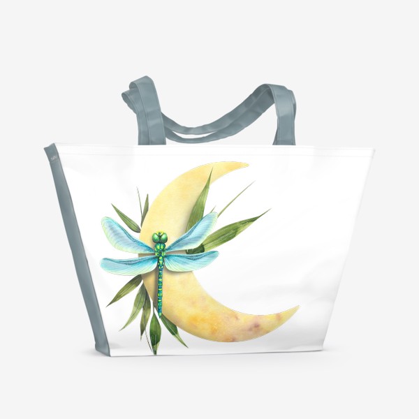 Пляжная сумка «Месяц с листьями бамбука и стрекозой. Акварель.»