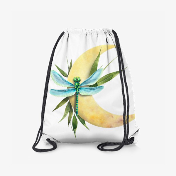 Рюкзак «Месяц с листьями бамбука и стрекозой. Акварель.»
