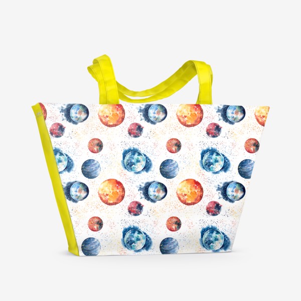 Пляжная сумка «Бесшовный паттерн Планеты на белом фоне»