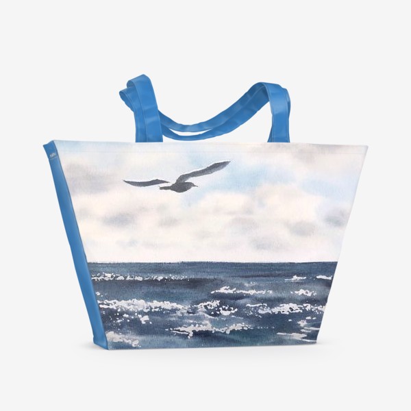 Пляжная сумка &laquo;Акварель Море с чайкой&raquo;