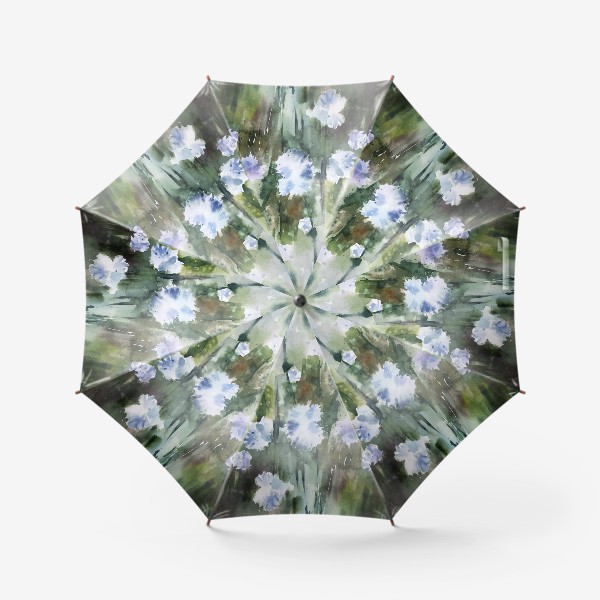 Зонт «Цветы полевые голубые васильки на зеленом фоне. Акварель»
