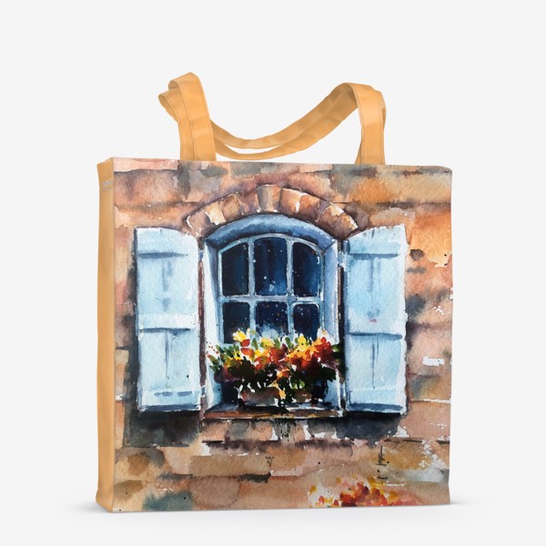 Сумка-шоппер «Акварель. Окно с цветами на каменной стене»