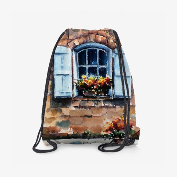 Рюкзак «Акварель. Окно с цветами на каменной стене»