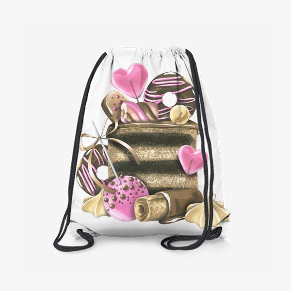 Рюкзак «Шоколадный торт, пирожные, конфеты. Акварель.»