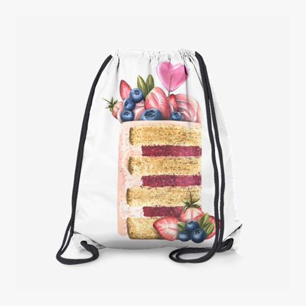 Рюкзак «Кусочек торта с ягодами и конфетами. Акварель.»