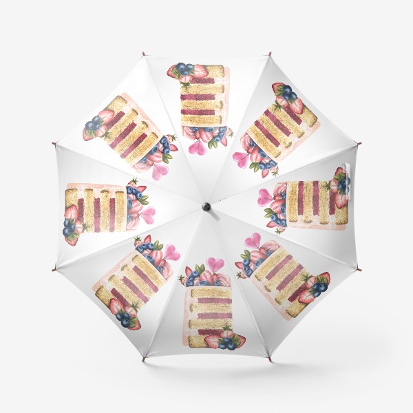 Зонт «Кусочек торта с ягодами и конфетами. Акварель.»
