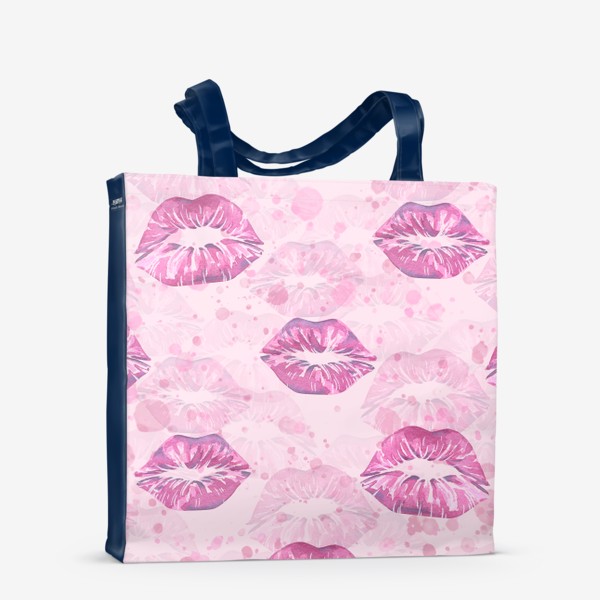 Сумка-шоппер «Отпечатки губ, поцелуи. Акварельный, розовый паттерн.»