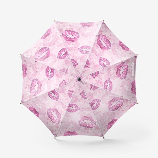 Зонт «Отпечатки губ, поцелуи. Акварельный, розовый паттерн.»