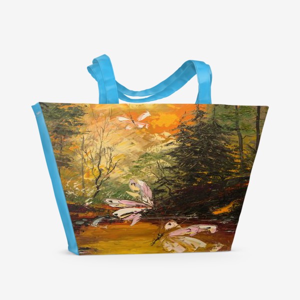 Пляжная сумка «Парящие бабочки над лесным озером»