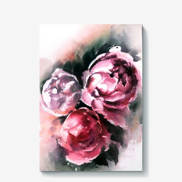 Холст «Акварель цветочная Розовые пионы»